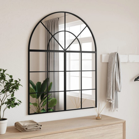 Oglindă de perete, negru, 80x100 cm, arcuită, fier