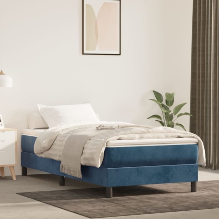 Pat box spring cu saltea, albastru închis, 100x200 cm, catifea
