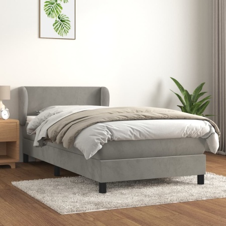 Pat box spring cu saltea, gri deschis, 100x200 cm, catifea