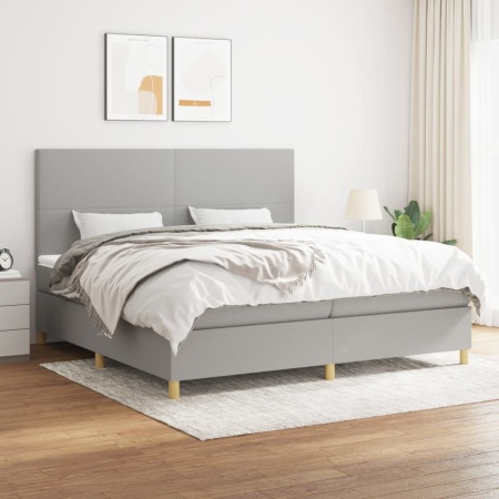 Pat box spring cu saltea, gri deschis, 200x200 cm, textil