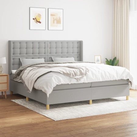 Pat box spring cu saltea, gri deschis, 200x200 cm, textil