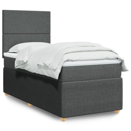 Pat box spring cu saltea, gri închis, 100x200 cm, textil