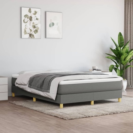 Pat box spring cu saltea, gri închis, 140x200 cm, textil