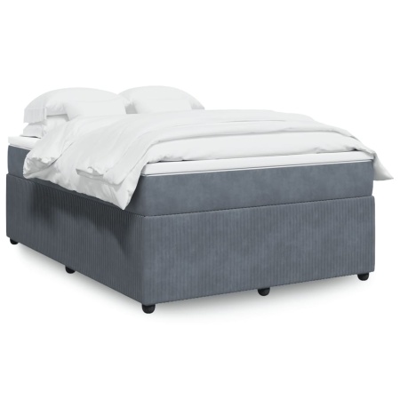 Pat box spring cu saltea, gri închis, 160x200 cm, catifea
