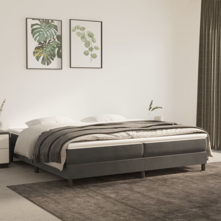 Pat box spring cu saltea, gri închis, 200x200 cm, catifea