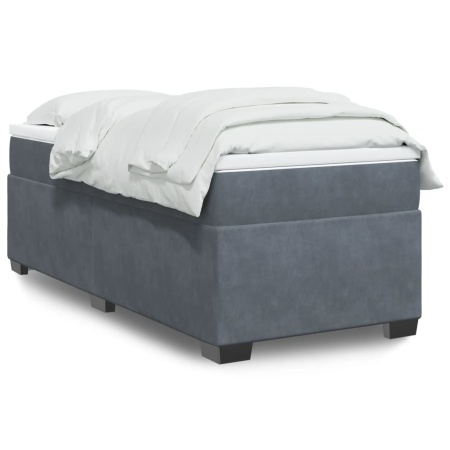 Pat box spring cu saltea, gri închis, 90x200 cm, catifea