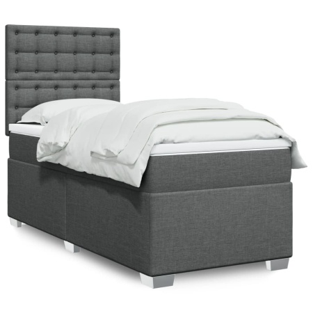 Pat box spring cu saltea, gri închis, 90x200 cm, textil - Img 1