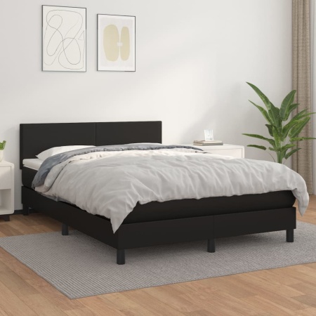 Pat box spring cu saltea, negru, 140x200 cm, piele ecologică