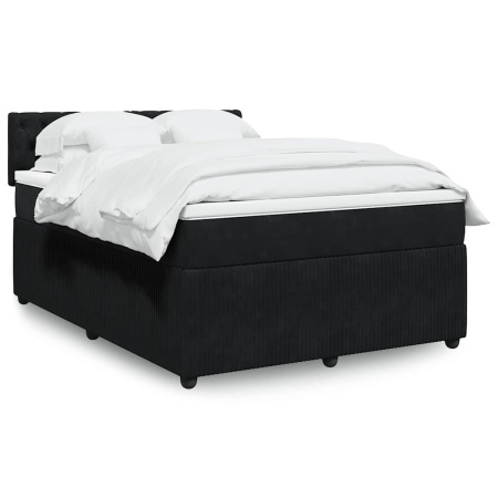 Pat box spring cu saltea, negru, 160x200 cm, catifea