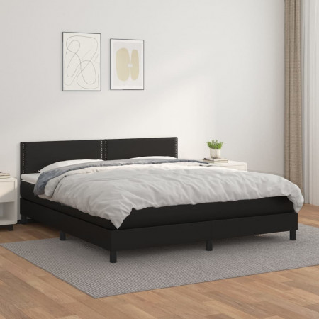 Pat box spring cu saltea, negru, 180x200 cm, piele ecologică