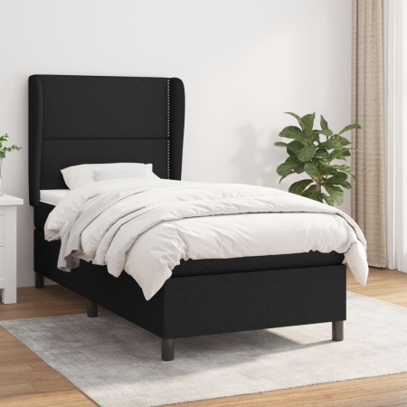 Pat box spring cu saltea, negru, 90x200 cm, textil - Img 1