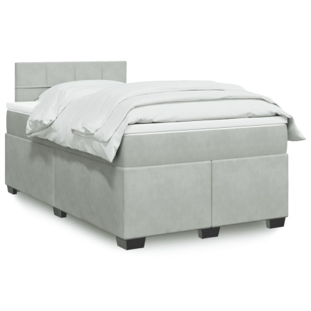 Pat continental cu saltea, gri deschis, 120x200 cm, catifea