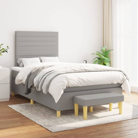 Pat continental cu saltea, gri deschis, 120x200 cm, textil