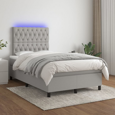 Pat cu arcuri, saltea și LED, gri deschis, 120x200 cm, textil