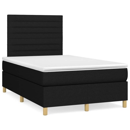 Pat cu arcuri, saltea și LED, negru, 120x190 cm, textil