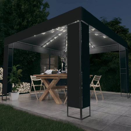 Pavilion cu acoperiș dublu & lumini LED, antracit, 3x3 m