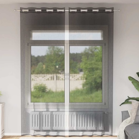 Perdele Voile cu Oeli 2 buc Negru 140x260 cm