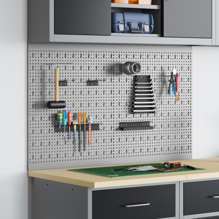 Plăci perforate 2 piese cu 8 accesorii, Gri, 50x60 cm, Oțel