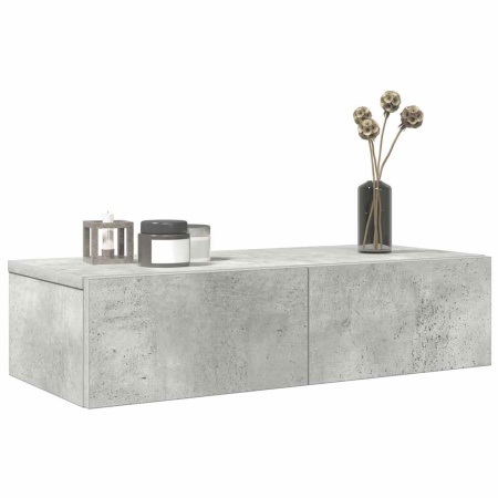 Raft de perete cu sertare Gri beton 60x26,5x15cm Lemn prelucrat