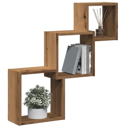Rafturi cub perete stejar artizanal 68x15x68 cm, lemn prelucrat