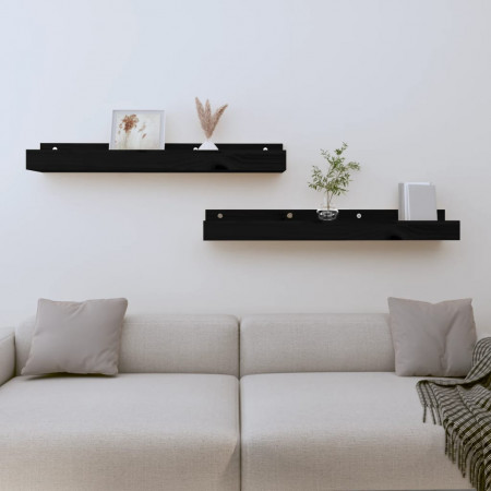 Rafturi de perete, 2 buc., negru, 80x12x9 cm, lemn masiv de pin