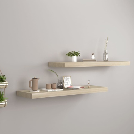 Rafturi de perete suspendate 2 buc., stejar, 80x23,5x3,8 cm MDF