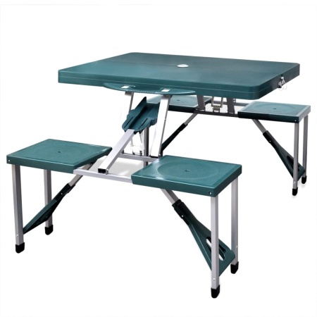 Set camping masă/4 scaune pliabile, verde deschis, aluminiu
