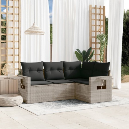 Set canapea de grădină cu perne, 4 piese, gri deschis poliratan