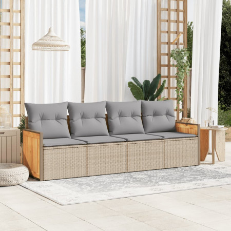 Set canapele de grădină, 4 piese, cu perne, bej, poliratan