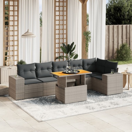Set canapele de grădină, 7 piese, cu perne, gri, poliratan