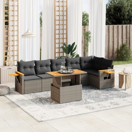 Set canapele de grădină, 7 piese, cu perne, gri, poliratan