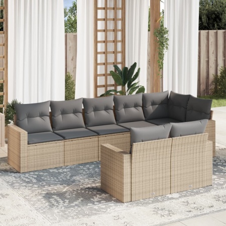 Set canapele de grădină, 8 piese, cu perne, bej, poliratan