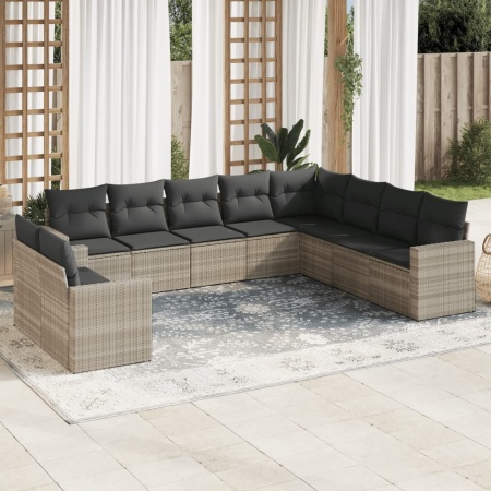 Set canapele de grădină cu perne 10 piese gri deschis poliratan