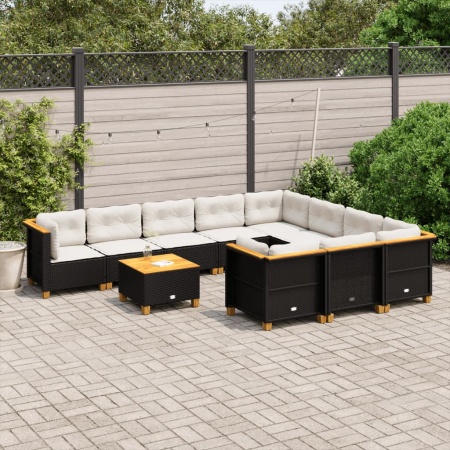 Set canapele de grădină cu perne, 11 piese, negru, poliratan