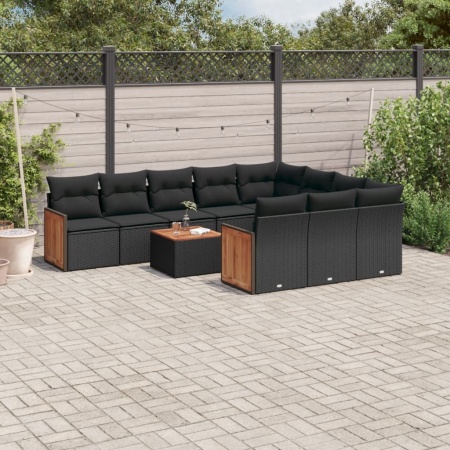 Set canapele de grădină cu perne, 11 piese, negru, poliratan