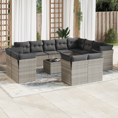 Set canapele de grădină cu perne, 13piese gri deschis poliratan