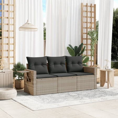 Set canapele de grădină cu perne, 3 piese gri deschis poliratan