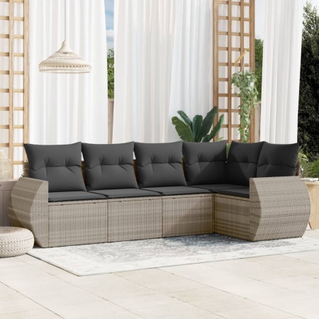 Set canapele de grădină cu perne, 5 piese gri deschis poliratan