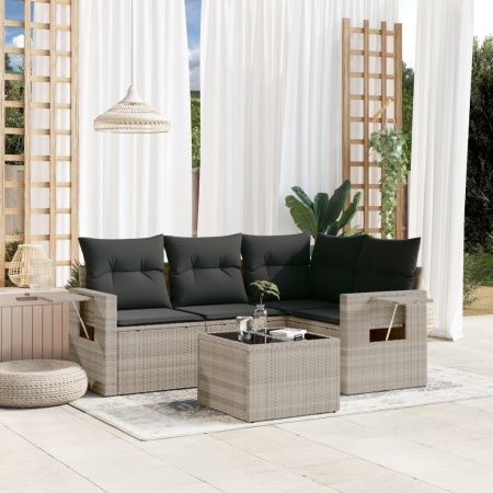 Set canapele de grădină cu perne, 5 piese gri deschis poliratan
