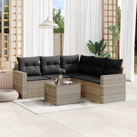 Set canapele de grădină cu perne, 6 piese gri deschis poliratan