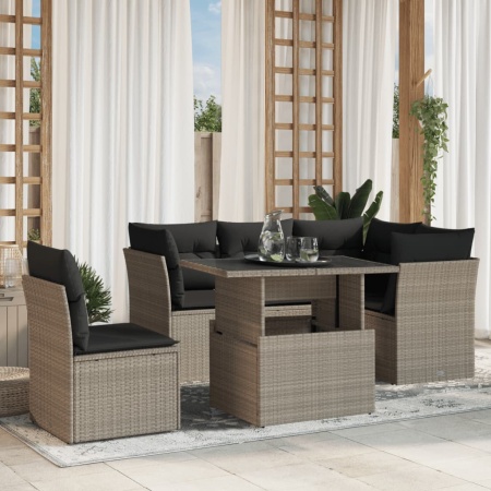 Set canapele de grădină cu perne, 6 piese gri deschis poliratan