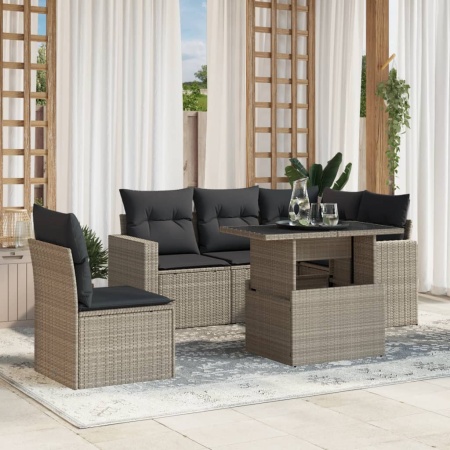 Set canapele de grădină cu perne, 6 piese gri deschis poliratan