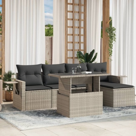 Set canapele de grădină cu perne, 6 piese gri deschis poliratan