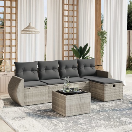 Set canapele de grădină cu perne, 6 piese gri deschis poliratan