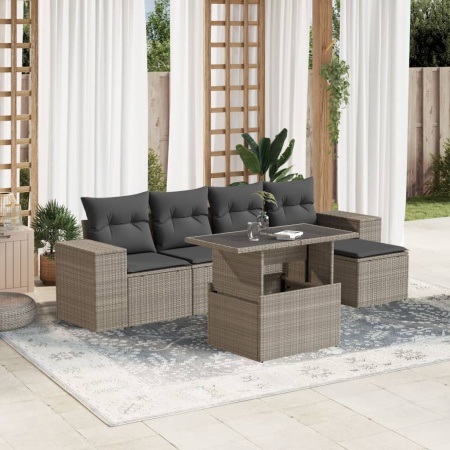 Set canapele de grădină cu perne, 6 piese gri deschis poliratan
