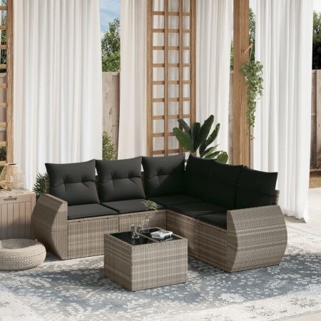 Set canapele de grădină cu perne, 6 piese gri deschis poliratan