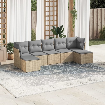 Set canapele de grădină cu perne, 7piese gri deschis poliratan