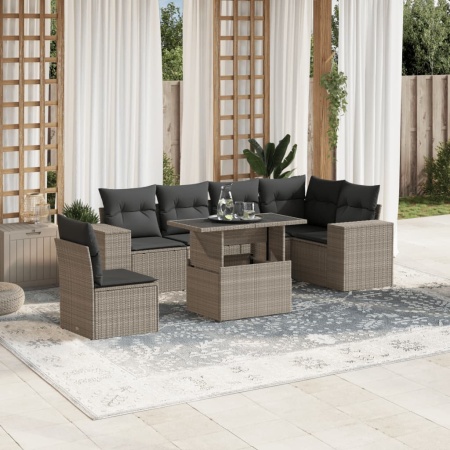 Set canapele de grădină cu perne, 7piese gri deschis poliratan