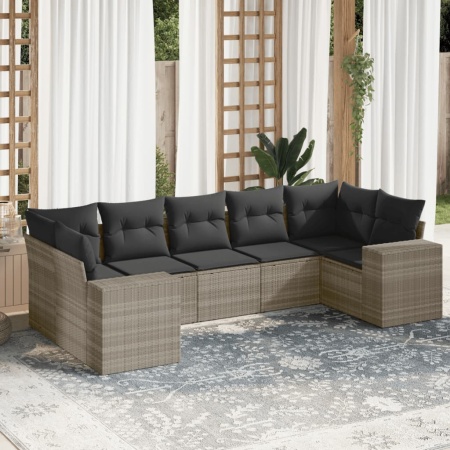 Set canapele de grădină cu perne, 7piese gri deschis poliratan