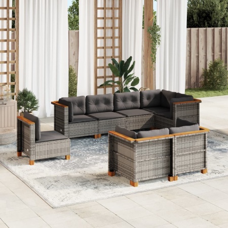 Set canapele de grădină cu perne, 8 piese, gri, poliratan